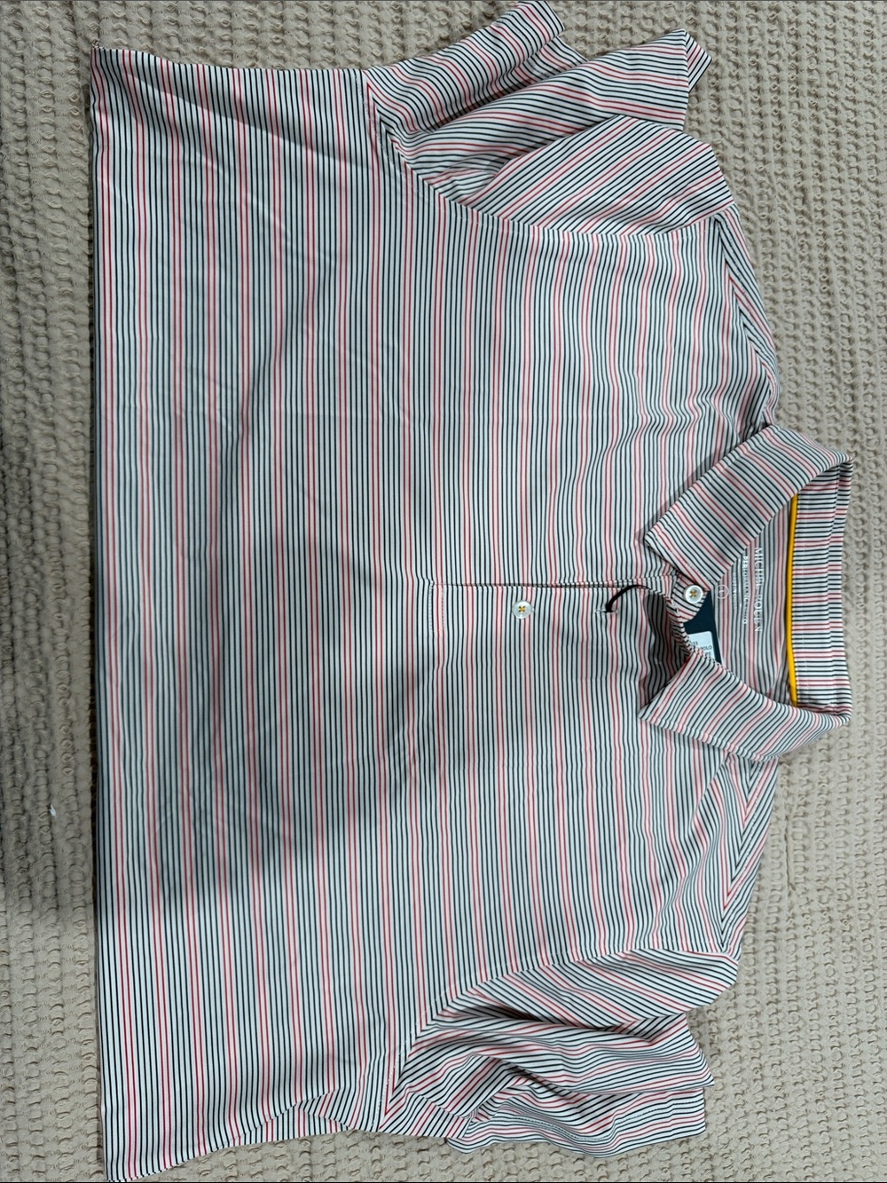 Men's Striped Polo Shirt in White, Blue & Red - Classic Short Sleeve
